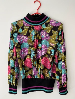 Blusa suéter top cuello alto único a rayas estampado floral multicolor vintage años 80 Foto 1 de 4
