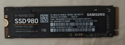 Samsung 980 M.2 2280 1TB NVMe Gen 3.0 SSD - Wiped & NTFS Formatted - Image 1 of 2