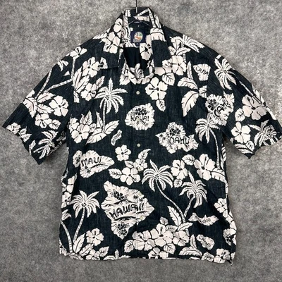 Reyn Spooner Mens Shirt XL Black White Classic Fit Reverse Print Hawaiian Island - Image 1 of 4