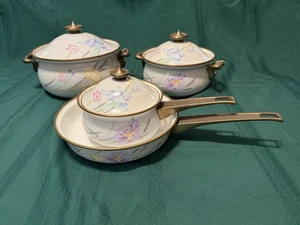 Vtg Mikasa Grande Chef “Charisma Grey” Enamel Cookware Brass Handles Set 7Pieces - Picture 1 of 19