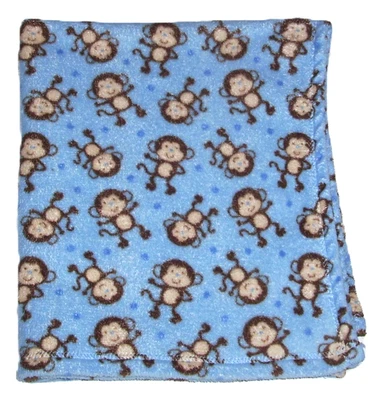 Cutie Pie Blue Monkey Polka Dot Baby Blanket Security Lovey 30x36" - Image 1 of 2