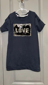Hayden Girls Navy Dress W/ Mermaid “Love” Sequins. Distressed Sleeves. Size 9/10 - Picture 1 of 8