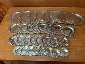 Vintage Mexican Charger Plates 13 Tin Decorative Scalloped Silver Metal 11.5" - Picture 1 of 4