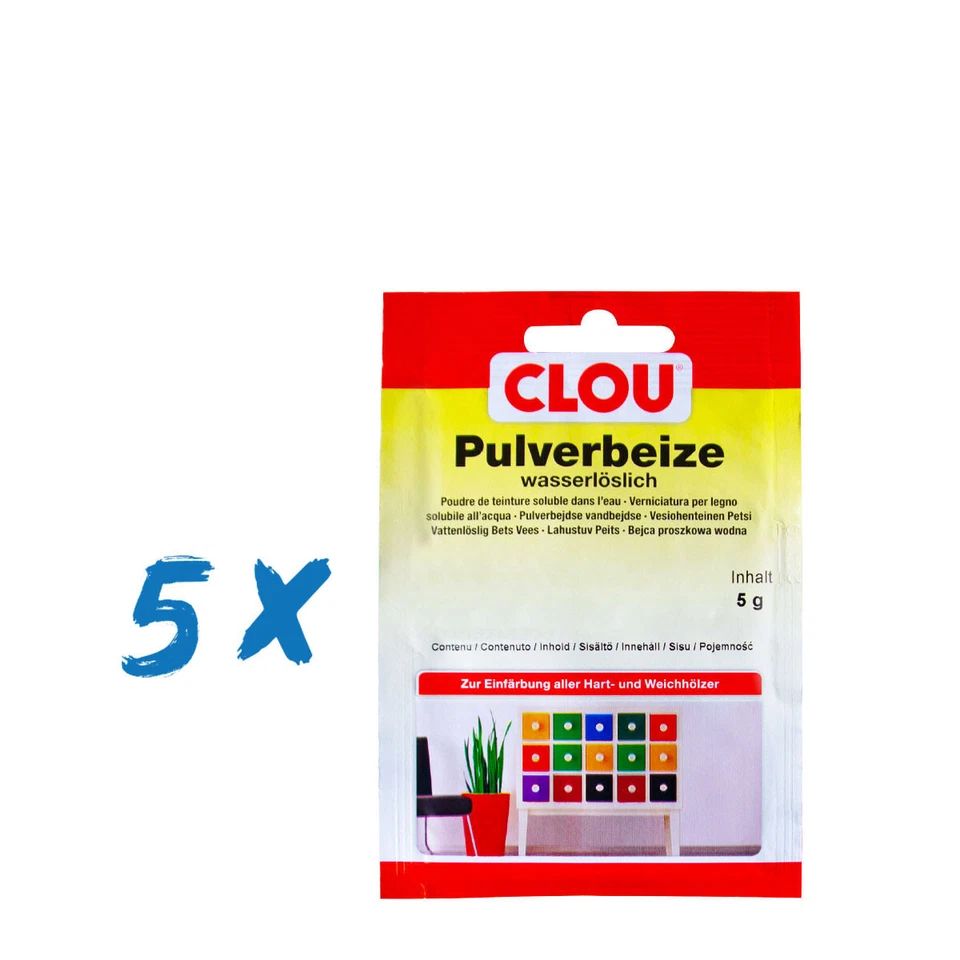 5x Clou Pulverbeize 5g/12g, Holzbeize wasserlöslich - Bild 1 von 1