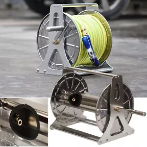 Portable 1/2" 100M Garden Hose Reel Stainless Steel Water Pipe Roll Storage Rack - Picture 1 of 10