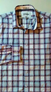 EXPRESS tailliertes rot marineblau weiß kariertes Herrenhemd Größe Large Oberhemd - Bild 1 von 7