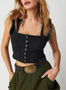 Free People 'Babe Corset Tank' in Black - size SMALL (UK 8-10) - BNWT - RRP £74 - Picture 1 of 5
