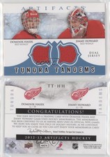 2012 Artifacts Tundra Tandems Dual Jerseys Blue Dominik Hasek Jimmy Howard HOF