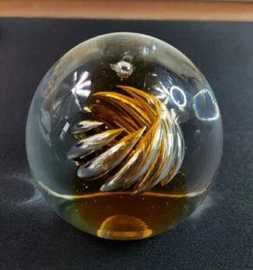 Vintage Blenko Handmade Glass Airtwist Swirl Paperweight Amber Clear MCM 1960's - Picture 1 of 9