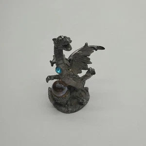Zinn Drachen Figur mit Glas Kristallkugel und Strass - Bild 1 von 8