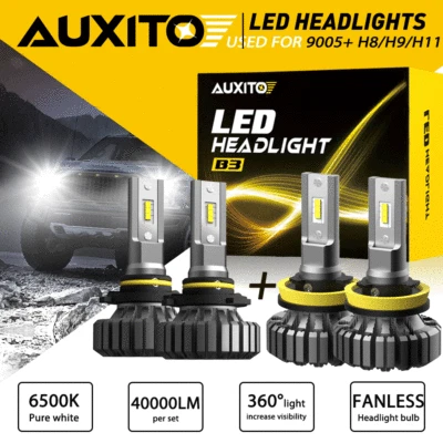 4PCS Combo 9005+H11 White 6500K Fanless LED Headlight Bulbs High Low Beam Kit US - Image 1 of 4
