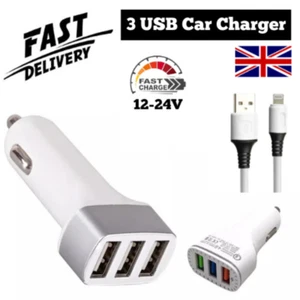 12-24V Fast Car Charger 3 Port USB LED Socket Adapter for All Phones - Picture 1 of 6