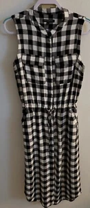 Banana Republic Women Black White Plaid checked Midi Shirt Dress Size 8 Belted. - Picture 1 of 3