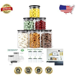 Airtight Food Storage Containers - 6 Pack of Elegant Glass Jars with Bamboo Lids - Picture 1 of 8