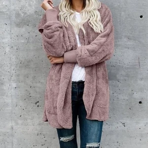 Zilcremo Hooded Cardigan Fuzzy Jacket Cozy Open Front Fleece Jacket Size 2XL - Picture 1 of 6