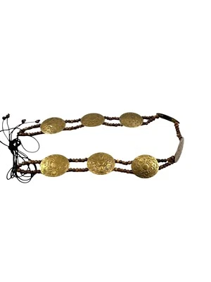 Vintage Southwestern Wooden Beads  Bronze Medallion Belt BoHo Festival Y2K O/S - Image 1 of 4