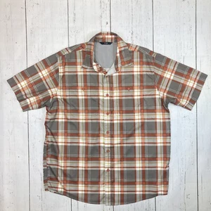 ⚡️Wrangler Men’s Sz L Olive Green/Orange Plaid Short Sleeve Button Up Shirt - Picture 1 of 8