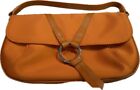 Longchamp Small Orange Satin & Leather One Strap Handbag Purse Evening Bag