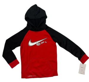 NIKE Boys Size 5 Sweatshirt Hoodie Raglan Therma-FIT Swoosh Red NEW - Picture 1 of 2