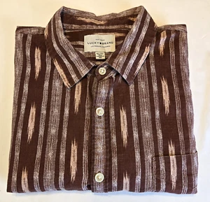 Lucky Brand Aztec Western Shirt Men XL Reddish Brown w Beige Print Short Sleeve - Picture 1 of 14