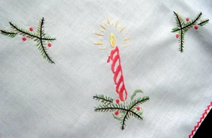 Antique  Christmas linen runner hand embroidery pine branches candles ITALY - Picture 1 of 8