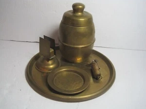 Vintage 5 pc Brass Smoking Set, Urn, Ash tray, tray, Holder, Neverfail lighter - Picture 1 of 15
