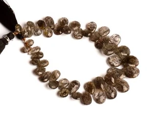 Natural Gem Sri Lanka Black Rutile 7x5to 14x10mm Faceted Pear Shape Briolette 8" - Picture 1 of 7