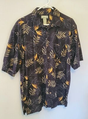 Trader Bay Button Down Mens Short Sleeve Shirt XXL Black And Yellow Cotton - Image 1 of 4