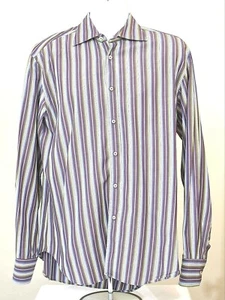 Zara Man Men's Size 17 Purple Cotton Striped Long Sleeve Shirt - Picture 1 of 10
