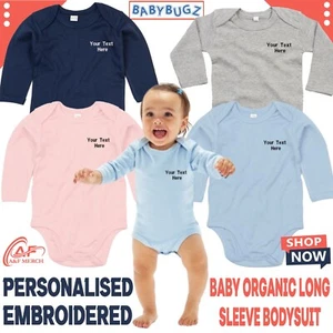 Personalised Custom Embroidered Baby Bugz Baby Organic Long Sleeve Bodysuit - Picture 1 of 20
