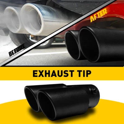 2.5" Inlet MatteBlack Auto Exhaust Pipe Rear Tail Throat Muffler Tip Dual Outlet - Image 1 of 4