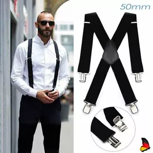 50mm Herren Hosenträger 4 Clips extra Breit X-Form Hosen starken Versch - Bild 1 von 7