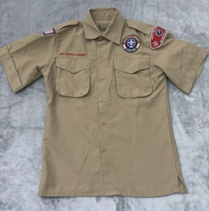 Boy Scouts of America BSA Youth Shirt Medium Tan Vented Microfiber With Patches - Picture 1 of 5