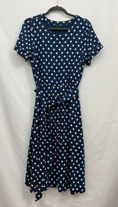 J. Jill Wearever Collection Belted Midi Dress  Timeless Dot Blue Womens Size M - Picture 1 of 9