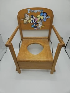 Vintage Looney Tunes MCM Wooden Potty Chair Folding Toddler Toilet Training Seat - Picture 1 of 9