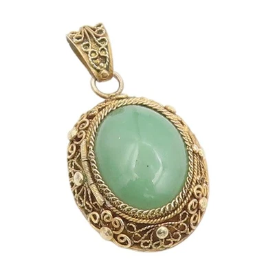 Colgante vintage de plata de ley 925 chapado en oro ovalado jade exportación china PT25309 Foto 1 de 4