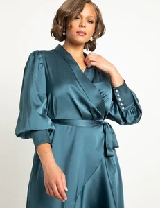 NWOT ELOQUII Bishop Satin Sleeve Wrap, Teal/Deep Blue SIZE 20 - Picture 1 of 7