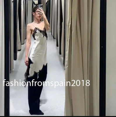 ZARA NEW WOMAN STRAPPY ZW COLL. ASYMMETRIC LACE DRESS ECRU BLACK 5919/200/070 - Image 1 of 2