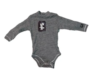 Body bebé lana merino manga larga una pieza negro blanco rayas cuello alto - Imagen 1 de 2