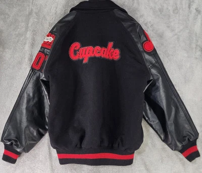 Chaqueta Universitaria Neff Mujer XL Cuero Negro Lana A Presión 2012 JROTC Cupcake Foto 1 de 4