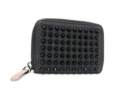 Christian Louboutin Bi-fold Wallet Purse Coin Case Black Zip Studs fashion goods - Image 1 of 4