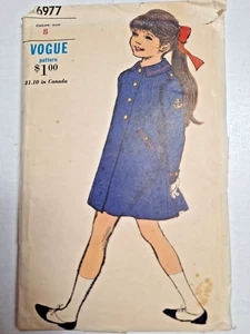 Vogue 6977 Dress Coat Sailor A Line Sewing Pattern Girls 8 Cut VTG Cotton Wool - Picture 1 of 6