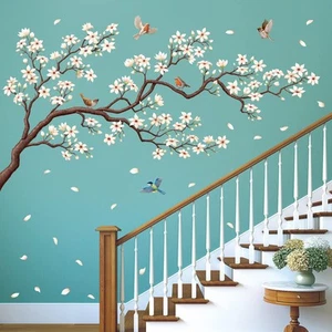 SG4-2213 Oriental Flower Tree Wall Stickers Decals White Cherry Blossom Peel ... - Picture 1 of 7