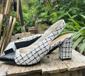 Just Fab Women’s Pumps Edith White Boucle Sz 9.5 Black & White Boucle Fabric - Picture 1 of 8