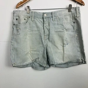 Madewell Women's Striped Distressed Denim Shorts Button Fly 100% Cotton Size 31 - Picture 1 of 5