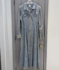 American Eagle Outfitters Denim Long Dress Jacket Fitted Long Sleeves Sz 14 - Picture 1 of 8