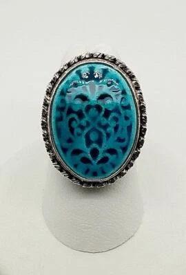 Hermosa plata 925 turca con cerámica color turquesa ovalada talla 6 Foto 1 de 4