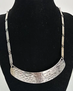 "Collar chocker Sarah Coventry martillado plata grueso declaración 14""" - Imagen 1 de 12