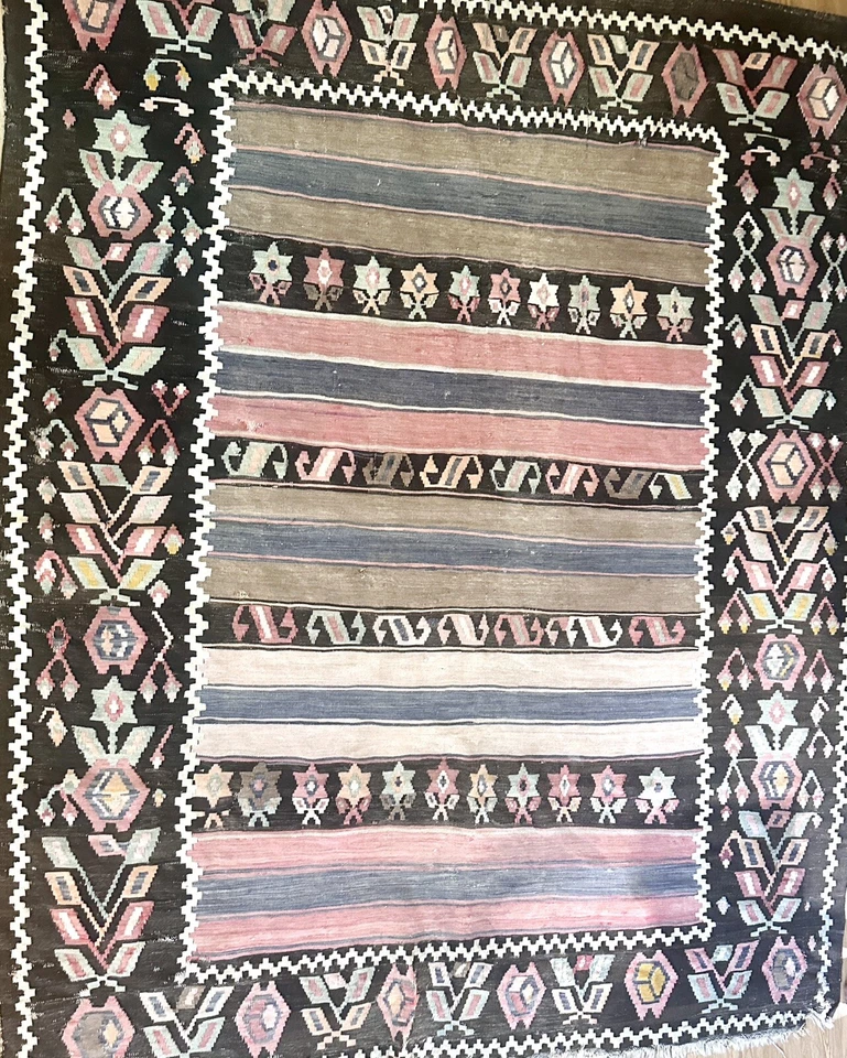 Tapete de área Kilim reversível vintage 5 pés x 6 pés decoração de tapete de lã tecido plano - Imagem 1 de 4