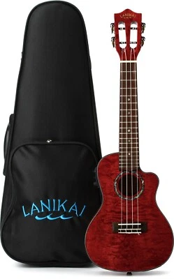 Lanikai QM-RDCEC Quilted Maple Red Concert Acoustic Electric Ukulele With Case - Image 1 of 4